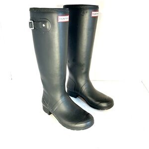 Hunter Original Tall Matte Black Adjustable Rain Boots Womens US Size 8 READ